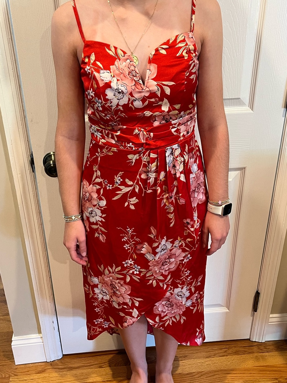 EUC Lulus Floral Red Spaghetti-Strap Midi Dress size s